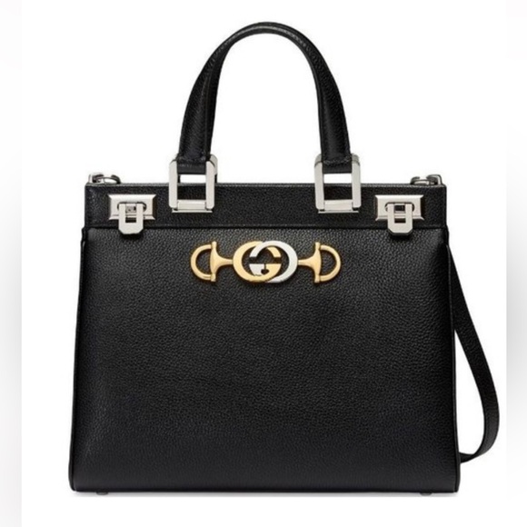 Gucci Zumi Leather Black and Gold Handbag Bag Purse - Picture 1 of 13